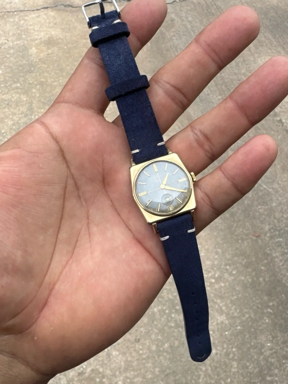 Bulova Gold and Blue Dial Vintage Manual Wind Rare Men's Watch